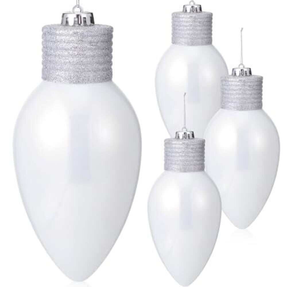 4389 4 Pcs 8 Inch Giant Christmas Glitter Lightbulb Ornaments Plastic